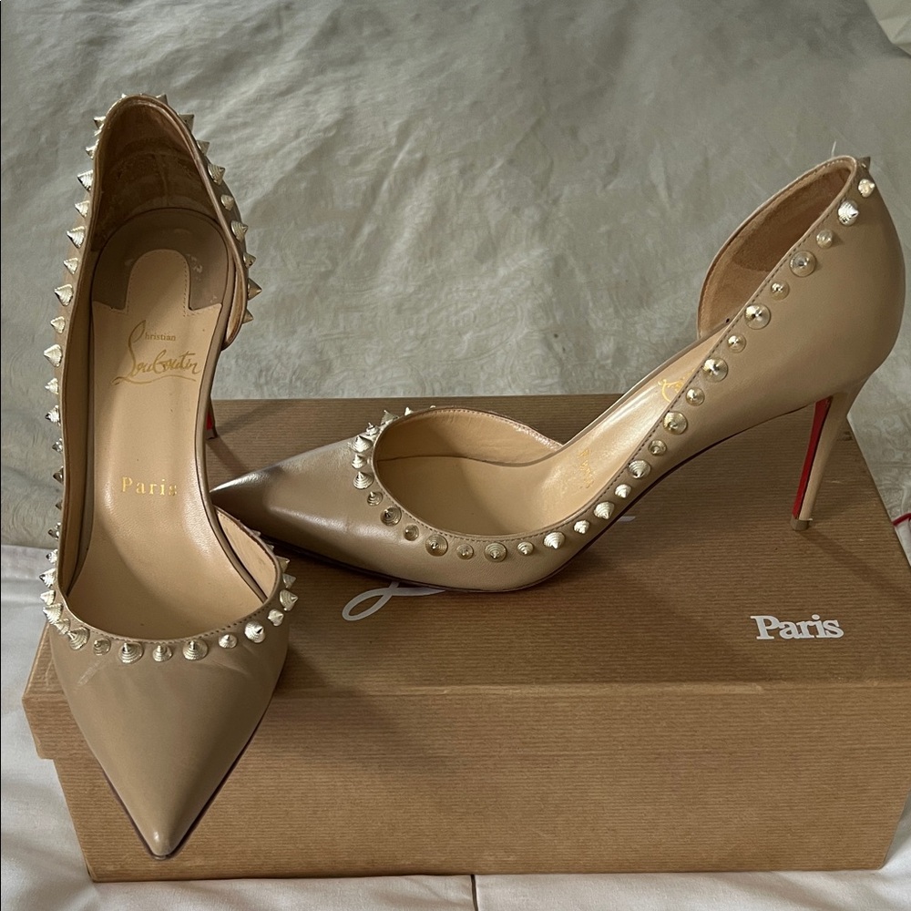 Christian Louboutin Tan Studded Heels - size 38.5